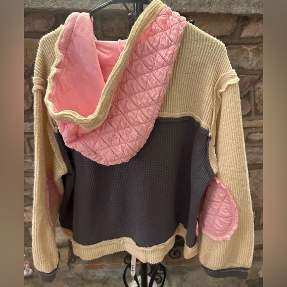 POL Boutique Mixed Media Hoodie Jacket | Quilted & Waffle Knit | Size M - Picture 3 of 3